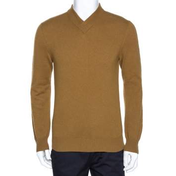 Pre Owned Hermes Tan Brown Rib Knit Cashmere Long Sleeve Sweater M