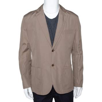 Pre Owned Hermes Dark Khaki Cotton Light Weight Two Buttoned Jacket XL 