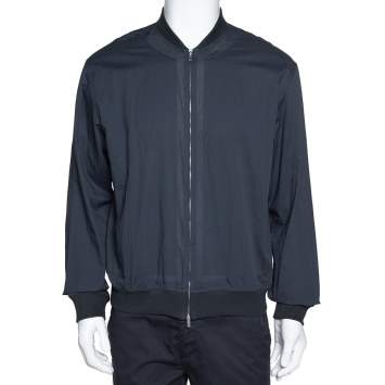 Pre Owned Hermes Charcoal Grey Cotton Zip Front Bomber Jacket L