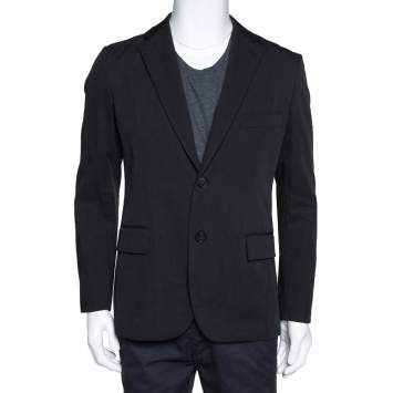 Pre Owned Hermes Black Cotton Leather Trim Two Buttoned Jacket L