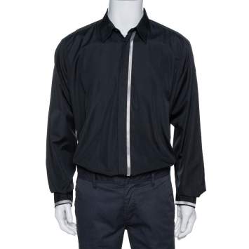 Pre Owned Hermes Black Cotton Stripe Detail Long Sleeve Shirt XXL