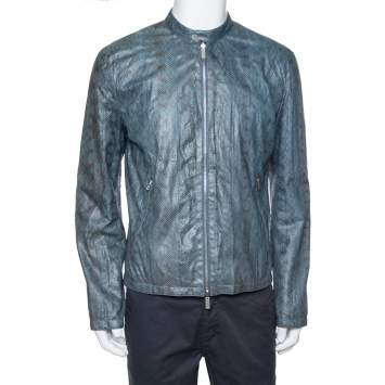 Pre Owned Hermès Blue Snakeskin Leather Reversible Jacket L