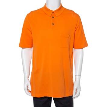 Pre Owned Hermes Orange Cotton Pique Polo T-Shirt XXL