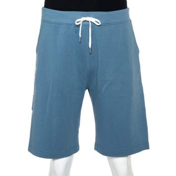 Pre Owned Hermes Blue Cotton Contrast Trim Detail Jogging Shorts XL
