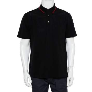 Pre Owned Hermes Black Cotton Pique Logo Embroidered Polo T-Shirt L