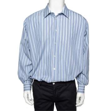 Hermes Blue Striped Cotton Long Sleeve Shirt 3XL