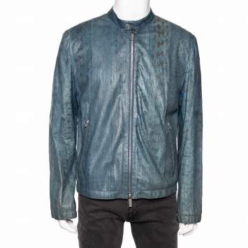 Pre Owned Hermès Blue Snakeskin Leather Reversible Jacket XL