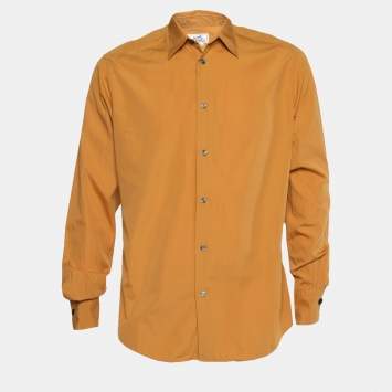 Pre Owned Hermes Mustard Yellow Cotton Button Front Shirt L