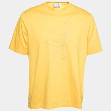 Pre Owned Hermes Yellow Cotton 3D H Embroidered Short Sleeve T-Shirt L