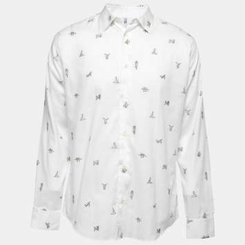 Hermes White Horse Patterned Cotton Button Front Shirt M