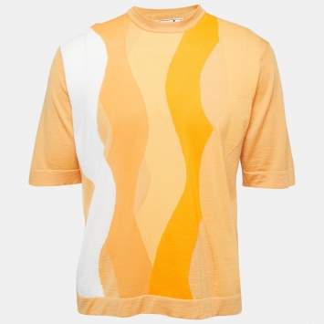 Pre Owned Hermes Orange Colorblock Cashmere & Silk Knit T-Shirt L
