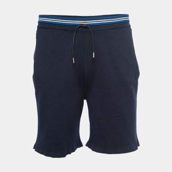 Hermes Navy Blue Cashmere Blend Drawstring Shorts L