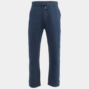 Pre Owned Hermes Blue Cotton Knit Side Stripe Track Pants M