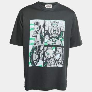 Pre Owned Hermes Dark Green Cotton Graphic T-Shirt XL