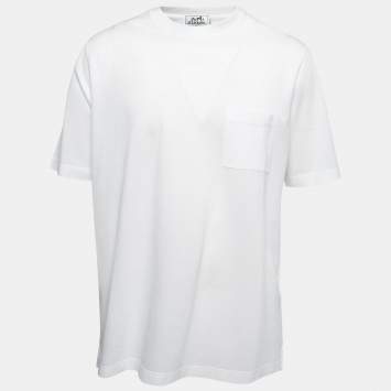 Pre Owned Hermes White Cotton Pique Crew Neck Half Sleeve T-Shirt XXL