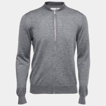 Pre Owned Hermes Grey Cashmere Blend Zip Front Jacket M