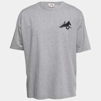 Hermes Grey Cotton Patch Detail Crew Neck T-Shirt XXL
