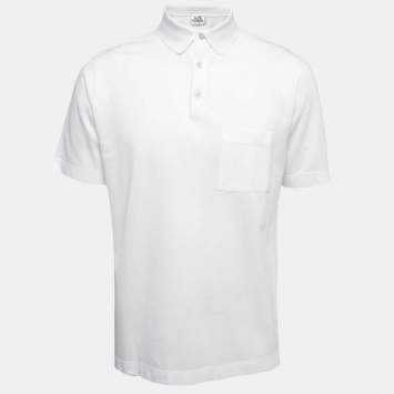Pre Owned Hermès  White Cotton Pique Polo T-Shirt L