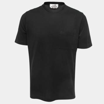 Pre Owned Hermes Black Cotton Crew Neck Half Sleeve T-Shirt L