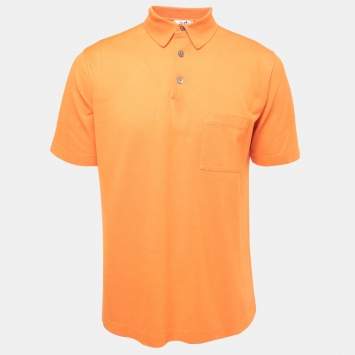 Pre Owned Hermès Orange Cotton Pique Polo T-Shirt L