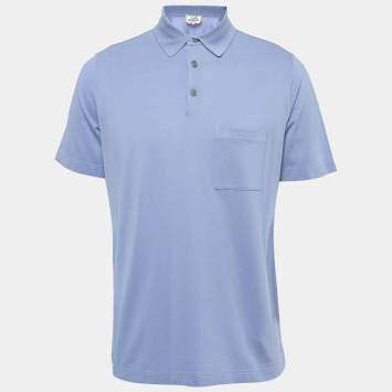Pre Owned Hermes Blue Cotton Pique Polo T-Shirt L