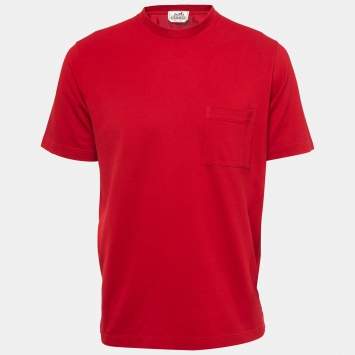 Pre Owned Hermes Red Cotton Crew Neck Half Sleeve T-Shirt L