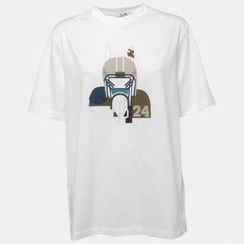 Pre Owned Hermes White Quarterb'H" Print Cotton Crew Neck Half Sleeve T-Shirt M