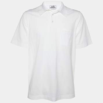 Pre Owned Hermès  White Cotton Pique Polo T-Shirt XXL