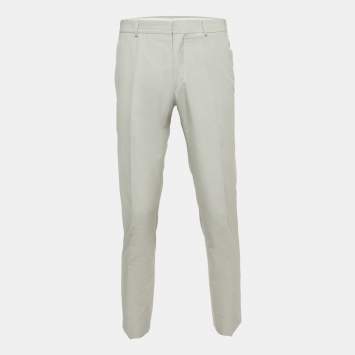 Pre Owned Hermes Light Grey Cotton Blend Tailored Trousers L