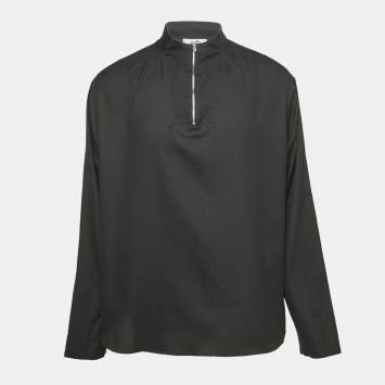 Pre Owned Hermes Dark Green Cotton Zip-up Long Sleeve Shirt XL