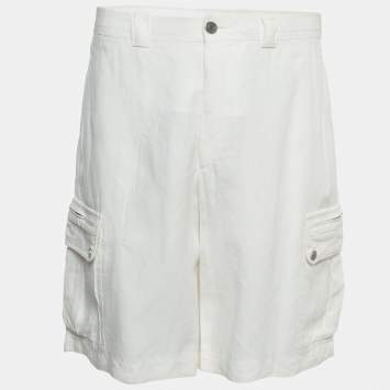 Pre Owned Hermes White Linen Bermuda Shorts M