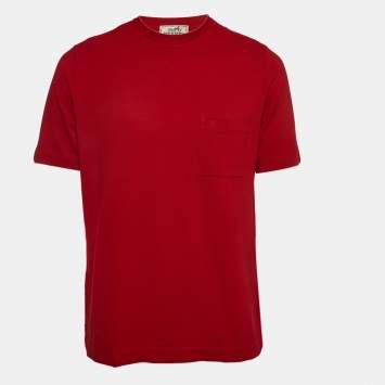Pre Owned Hermes Red Cotton Pique Crew Neck T-Shirt L