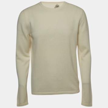 Pre Owned Hermes Cream Cashmere & Silk Knit Crew Neck Sweater L