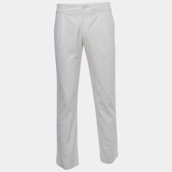 Pre Owned Hermes White Cotton Regular Fit Trousers L