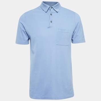 Pre Owned Hermes Blue Logo Embroidered Cotton Pique Polo T-Shirt M
