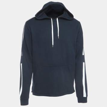 Pre Owned Hermes Navy Blue Cotton Hooded Sweatshirt L