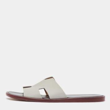 Pre Owned Hermes Grey Leather Izmir Sandals Size 42.5
