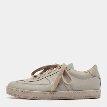 Pre Owned Hermes Grey Leather Quicker Low Top Sneakers Size 41.5