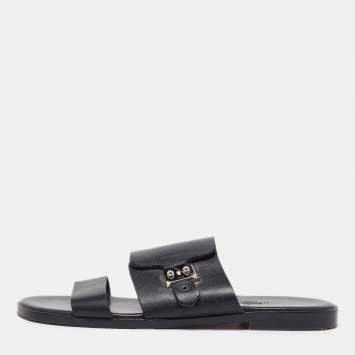 Pre Owned Hermes Black Leather Flats Size 42