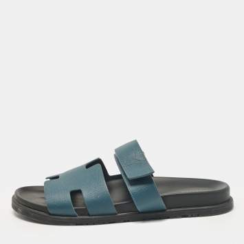 Pre Owned Hermes Blue Leather Chypre Sandals Size 44