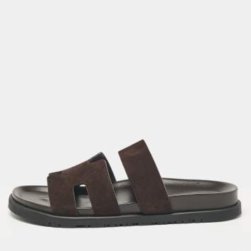 Pre Owned Hermes Brown Suede Ankara Sandals Size 40