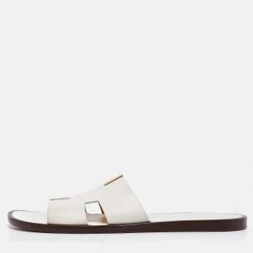 Pre Owned Hermes White Leather Izmir Sandals Size 44.5