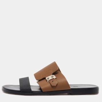 Pre Owned Hermès Black/Brown Leather Ionie Sandals Size 44