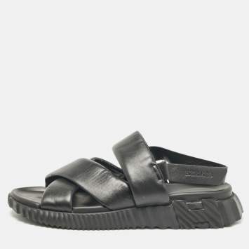 Pre Owned Hermes Black Leather Electric Flat Sandals Size 45