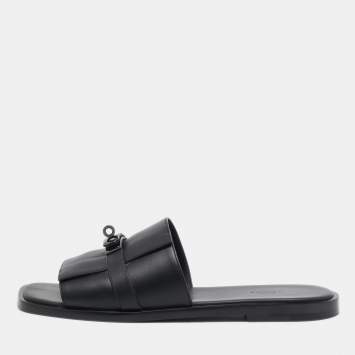 Hermes Black Leather Gabriel Sandals Size 45