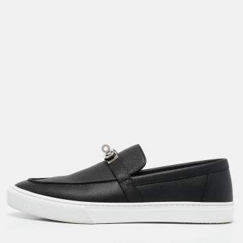 Hermes Black Leather Game Slip On Sneakers Size 45