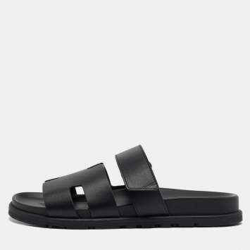 Pre Owned Hermès Black Leather Chypre Sandals Size 41