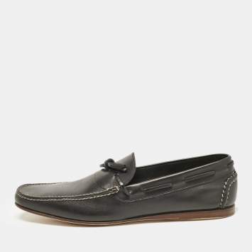 Pre Owned Hermes Black Leather Amico Loafers Size 46