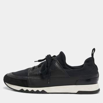 Pre Owned Hermes Black Fabric and Leather Stadium Lace Up Sneakers Size 44