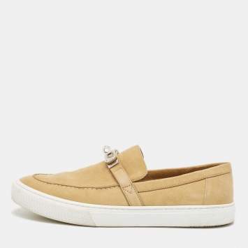 Pre Owned Hermes Brown Suede Game Slip On Sneakers Size 43